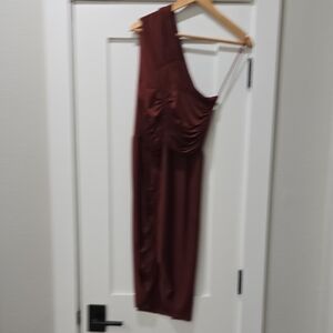 Vero Moda Chic One-Shoulder Dress in Deep Brown